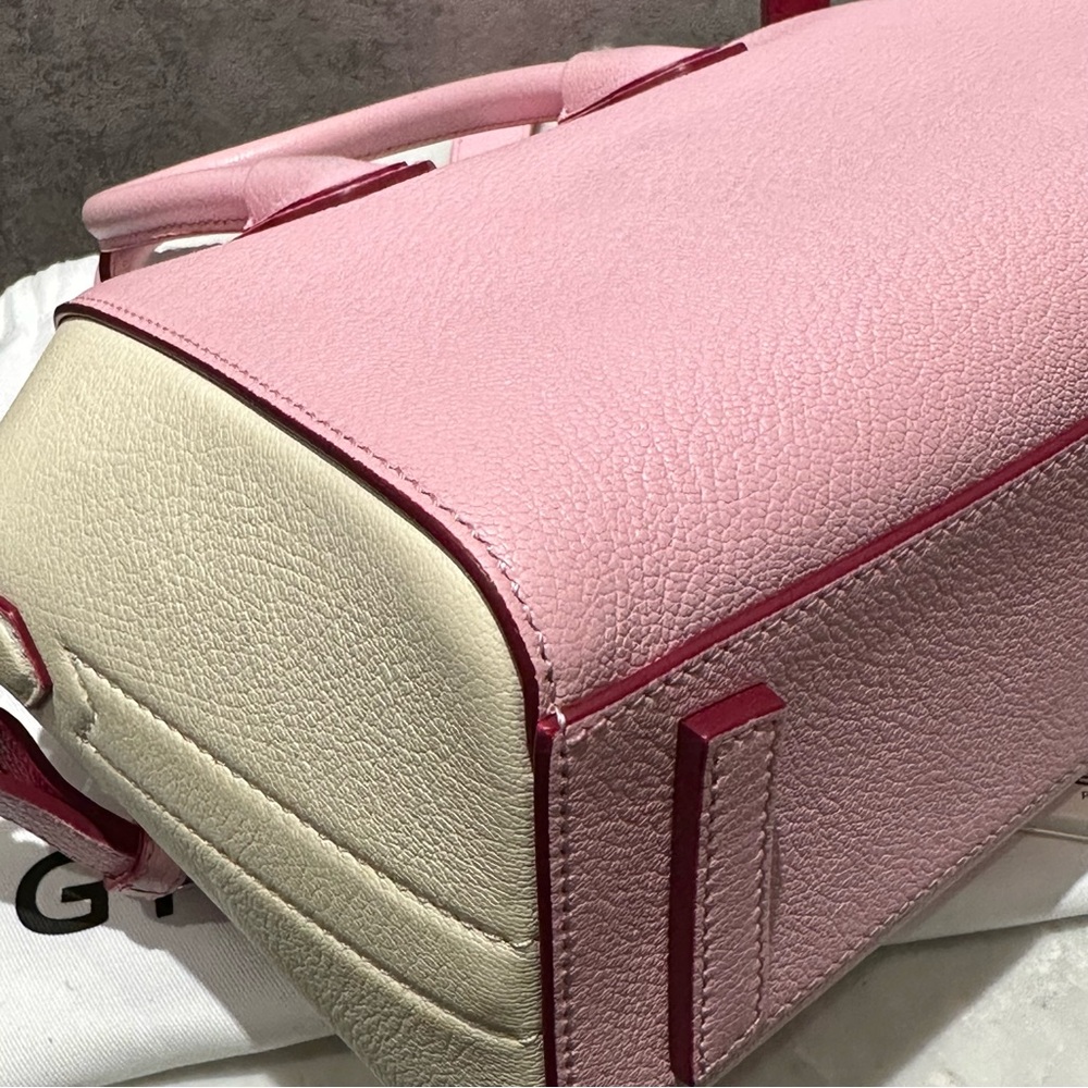 AUTH GIVENCHY PARIS PINK WHITE BICOLOR LEATHER MINI PANDORA BAG TOTE ZIP BAG - Picture 7 of 16